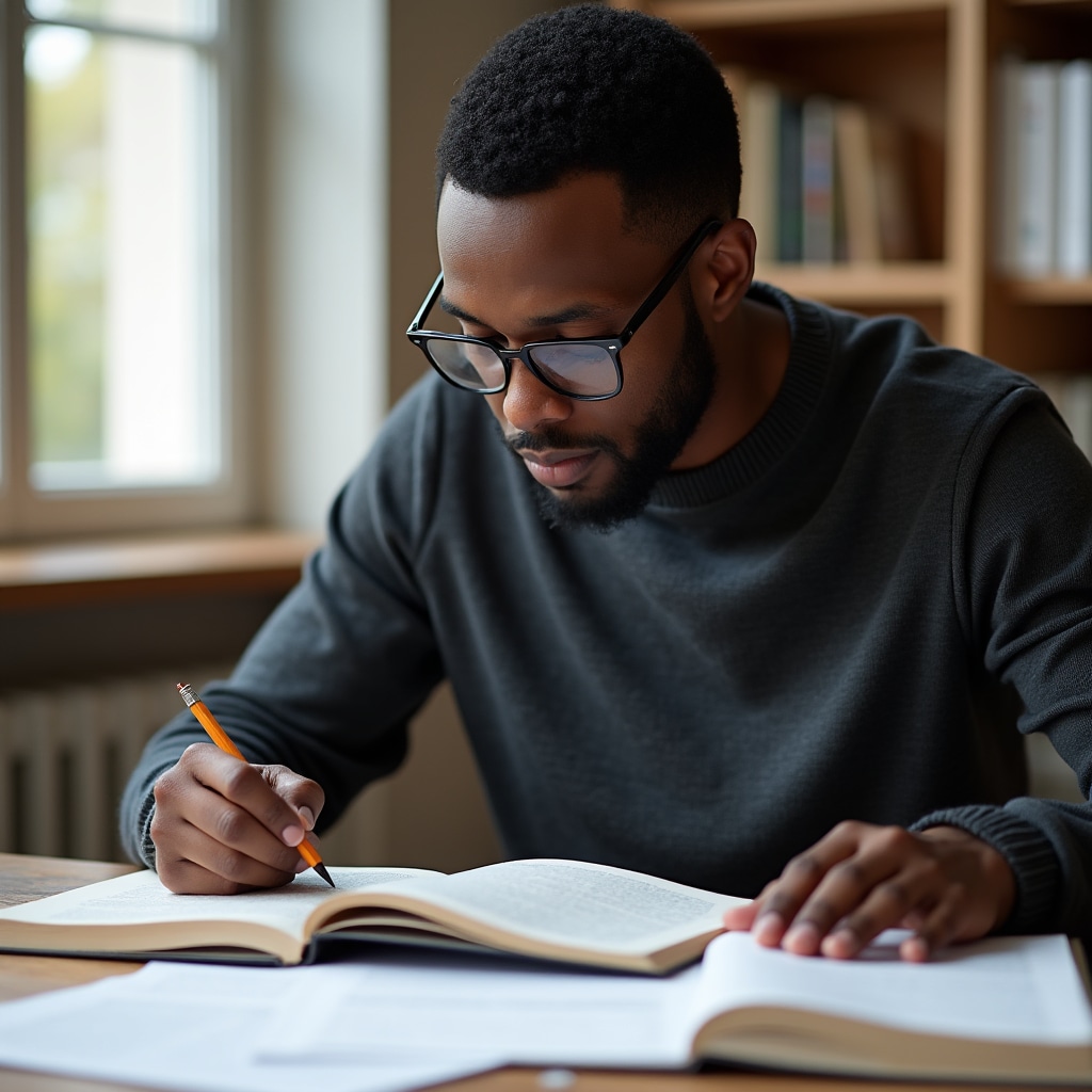 Researcher reviewing behavioral economics materials at a desk